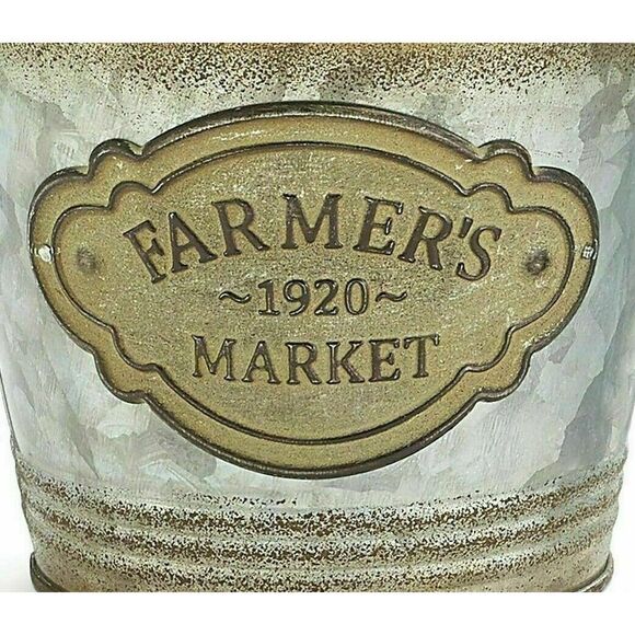 Country Farmer's Market Galvanized Rustic Tin Bucket Planter Liner Distressed - Picture 2 of 2